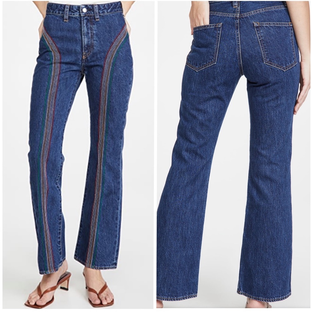 Simon Miller 70s style rainbow stitched high waist flare jeans size 28